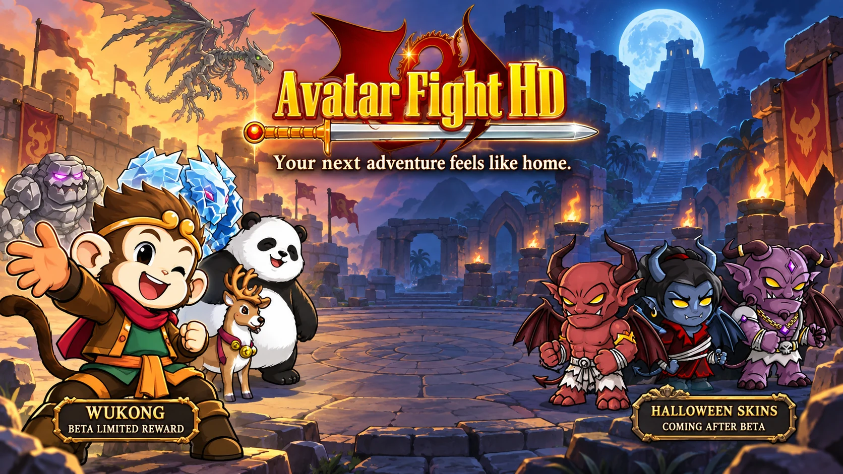 Avatar Fight HD: Wukong and his pets welcome players, with Halloween character artwork