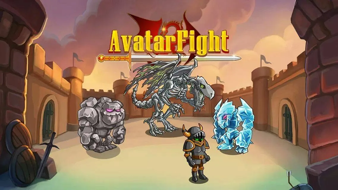 Avatar Fight's knight, dragon and golems in the arena